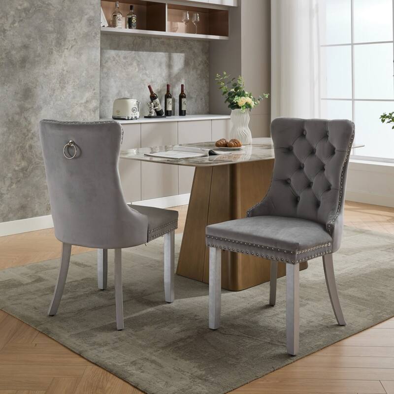 Roomfitters Upholstered Dining Chairs Set of 2 with Nailhead Trim and Wood Legs, Modern Side Chairs for Kitchen
