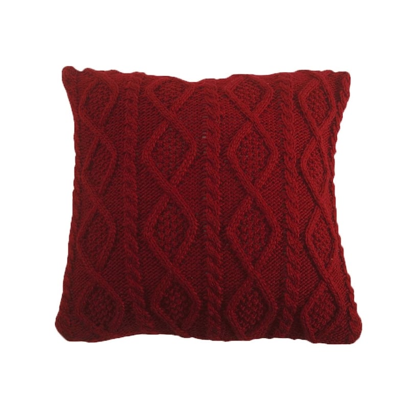 HiEnd Accents Cable Knit Soft Diamond Throw Pillow, 18"x18" - Red