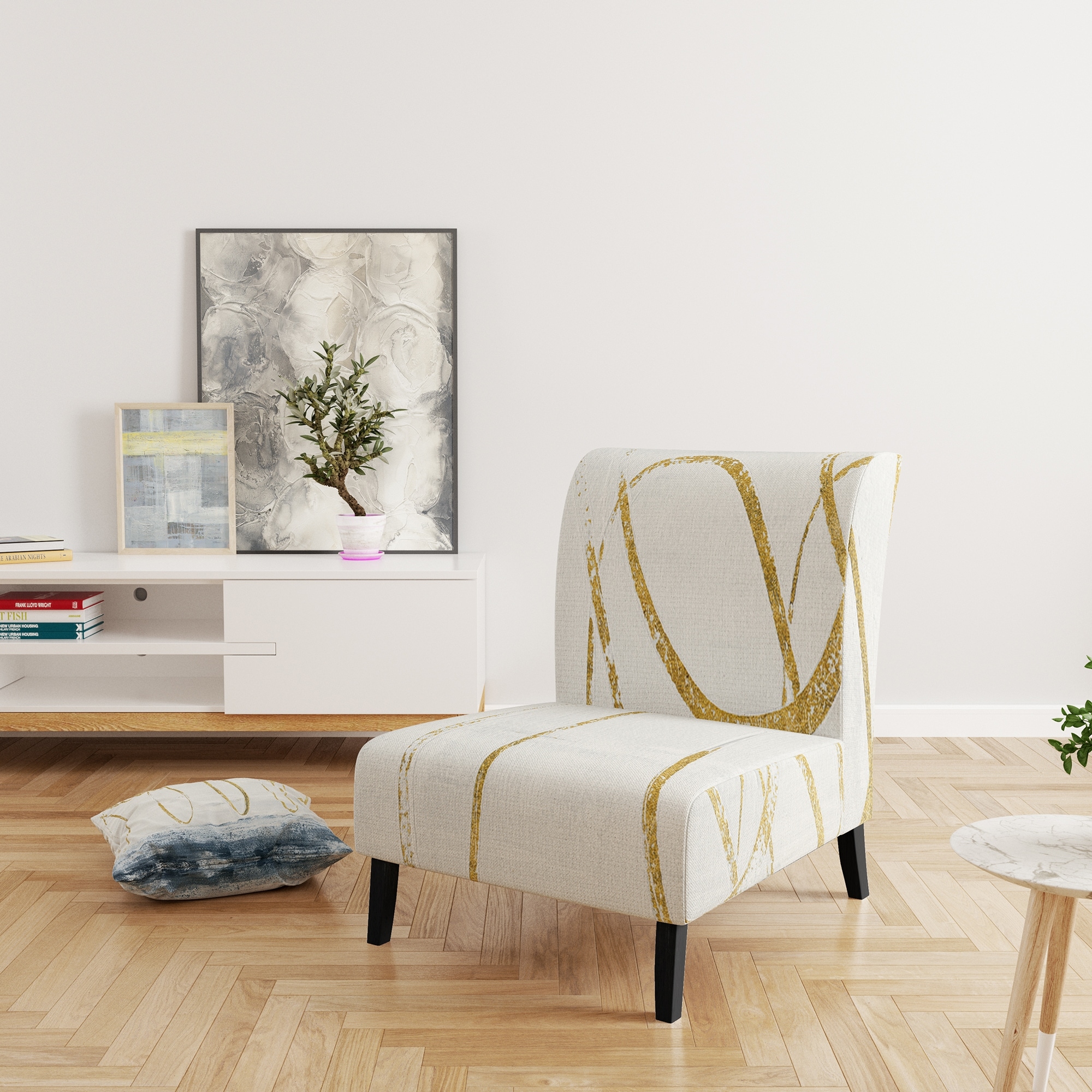 Modern Gold Geometric Abstract Fabric Upholstered Designart Chair-image