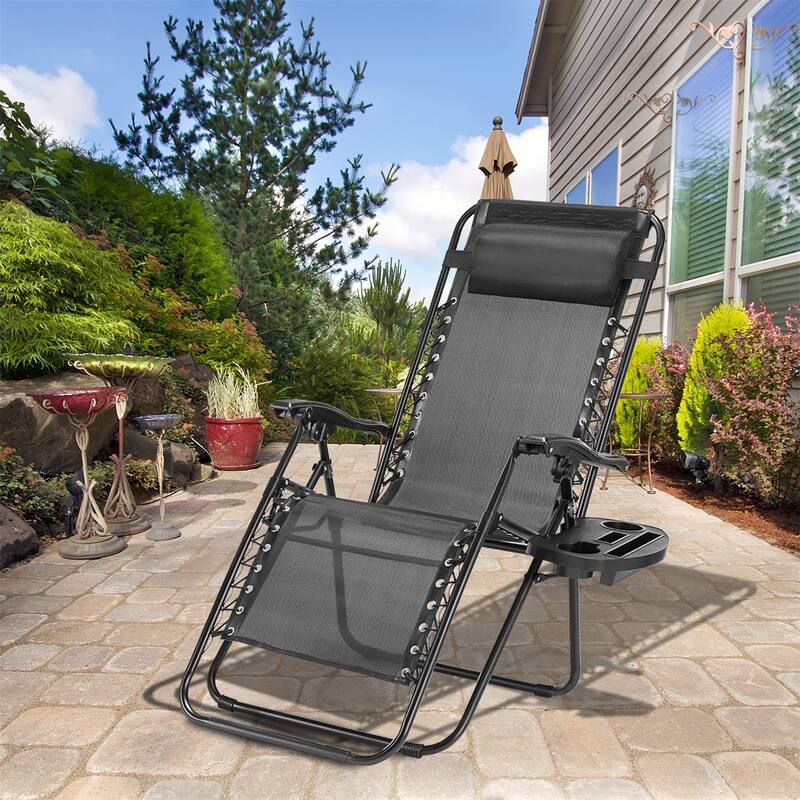 Set Of 2 Zero Gravity Chair, Patio Folding Lawn Outdoor Lounge Camp Reclining Lounge Chair for Poolside Backyard and Beach - Black