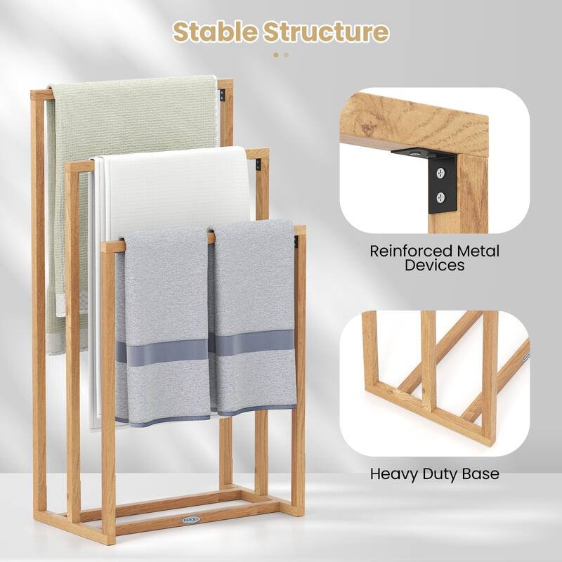 Gymax 3-Tier Freestanding Towel Rack w/ 3 Hanging Crossbars for
