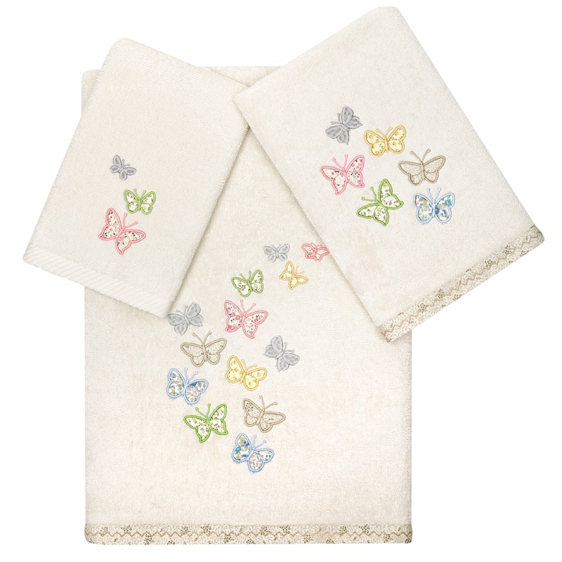 Authentic Hotel and Spa 100% Turkish Cotton Mariposa 3PC Embellished Towel Set - Beige