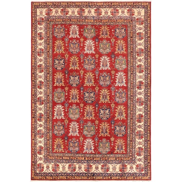 slide 2 of 8, Southwestern Super Kazak Selene Red/Beige Hand Knotted Wool Rug - 10'1'' x 14'0''