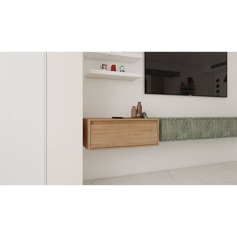 Floating Bathroom Vanity with Soft-Close Drawer, Imitative Oak Finish, Wall-Mounted Storage Cabinet for Bathroom Essentials