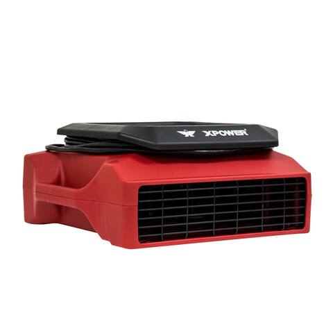 XPOWER 3 Speed Low Profile Air Mover, Floor Fan, Carpet Dryer with Built-in Power Outlets - Red