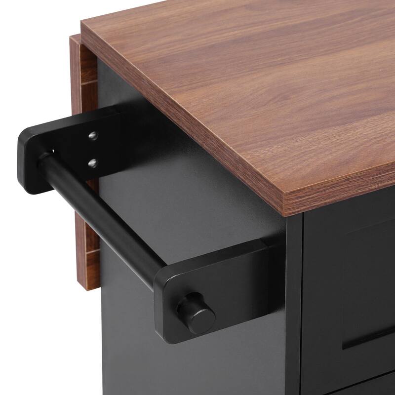 47.2'' Farmhouse Kitchen Island with Drop Leaf, Removable Side Racks, Towel Rack and 2 Drawers - 47.2'' x 27.2'' x 39.2''