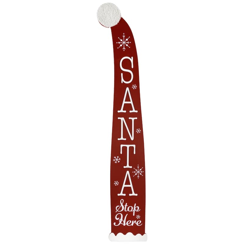 Santa Stop Here Christmas Hat Porch Sign - 35"