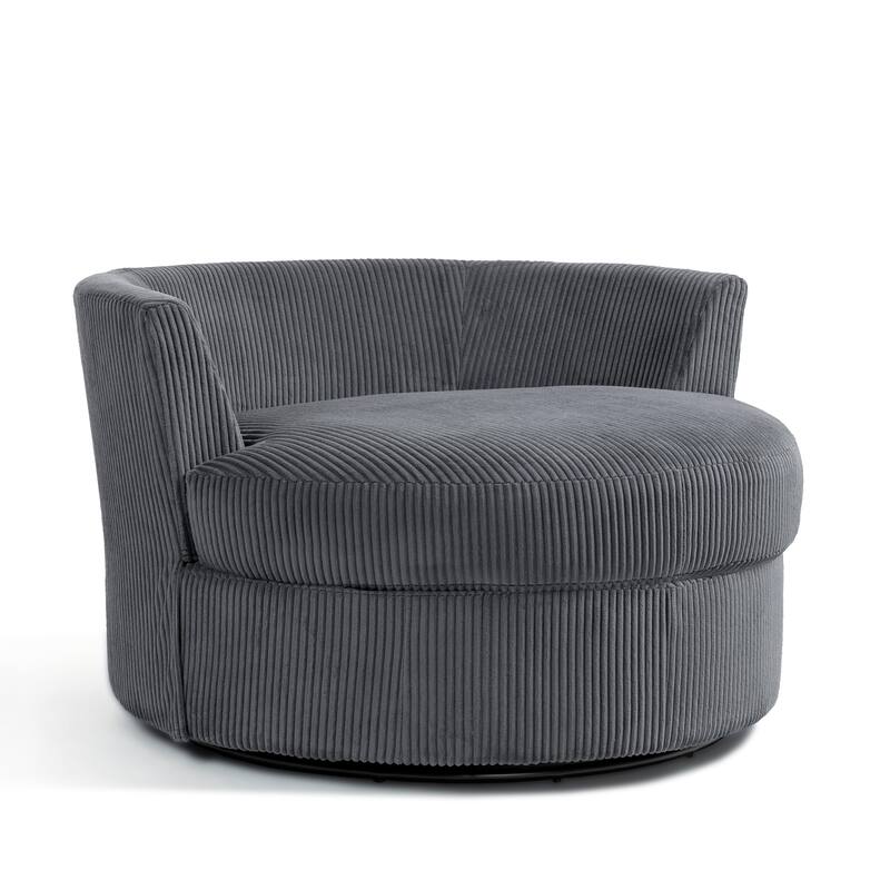 41" W Oversized Accent Barrel Swivel Chair with Moon Storage Ottoman