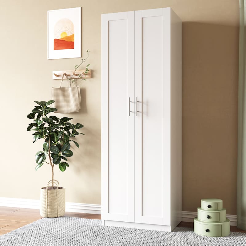 High wardrobe and kitchen cabinet with 2 doors and 3 partitions to separate 4 storage spaces