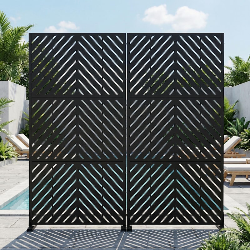 Outdoor Privacy Screen with Stand for Patio Garden Metal Fence Set of 2