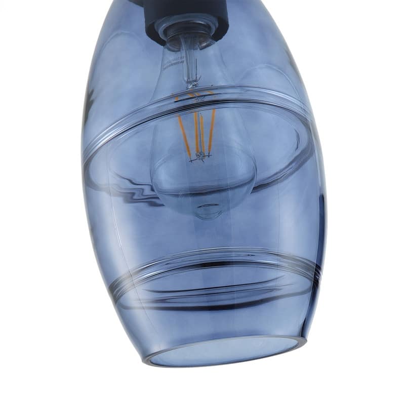 Modern Industrial Blue Glass Pendant Light Matte Black Ceiling Lamp for Kitchen Island