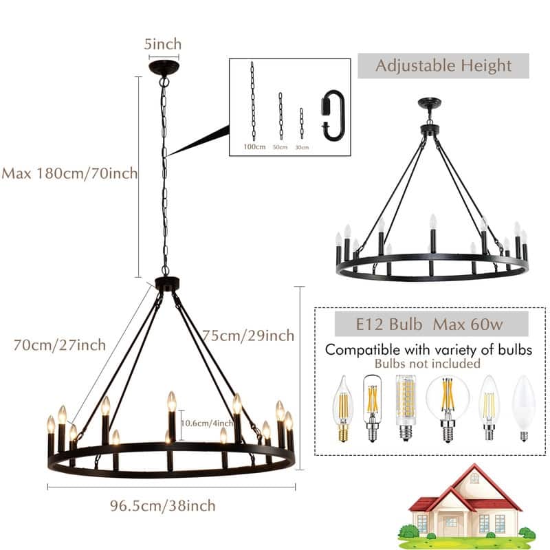 Wagon Wheel Chandelier Farmhouse, Large Chandeliers for Dining Room