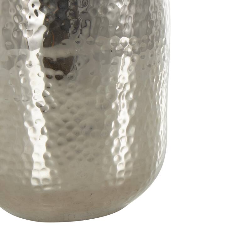 Silver Aluminum Metal Hammered Decorative Vase with Cone Shaped Opening