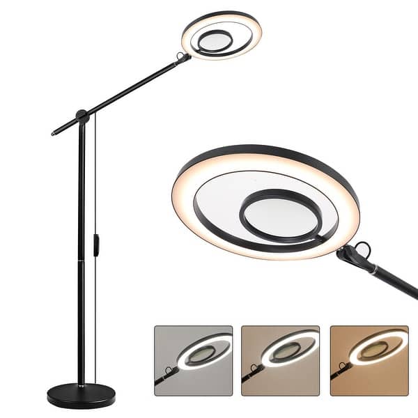 slide 5 of 10, LED Task/Reading Dimmable Floor Lamp with Magnifying Glass - N/A Black