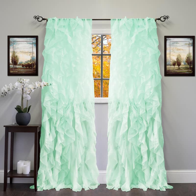 Sweet Home Collection Chic Sheer Voile Vertical Ruffled Tier Window Single Panel Curtain - 108" Long - Mint