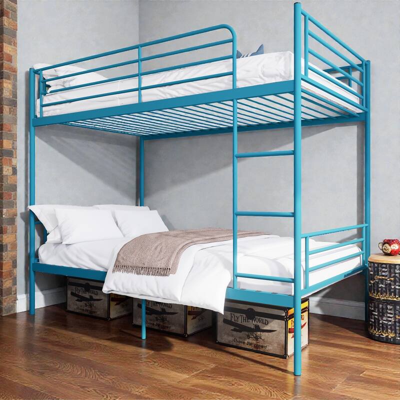 Twin Over Twin Metal Bunk Bed with Ladder and High Guardrails, Convertible to 2 Twin Beds, Noise-Free Design