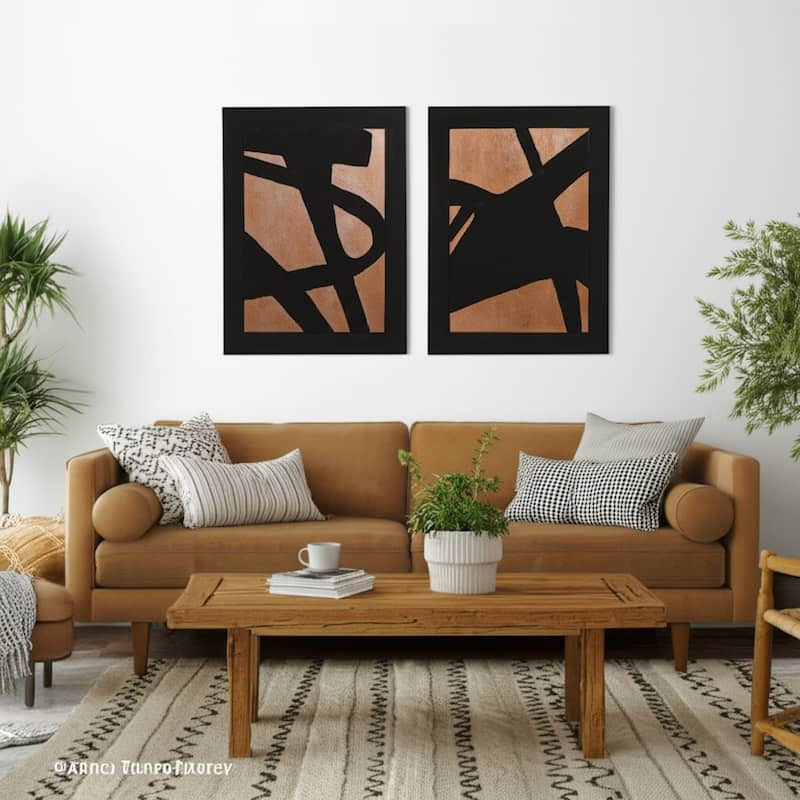 Wood Canvas Wall Arts Abstract Brush Strokes (Set of 2) - 48" Black