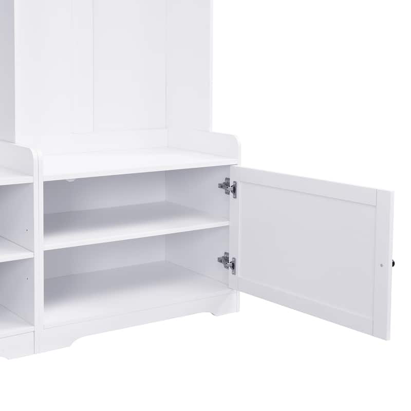 Hallway Tree with Shoe Storage, 79" Coat Rack with Shoes Cubbies & 7 Coat Hooks, 4-in-1 Entryway Wood Bench with Storage