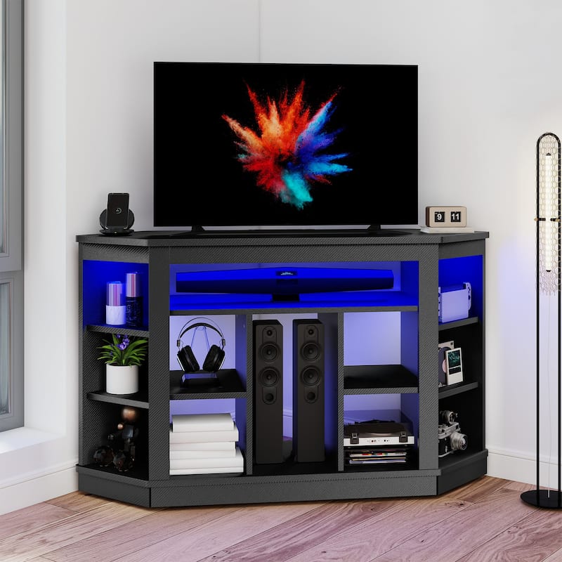 Moasis Corner TV Stand Media Console with LED Light and Shelves for TV up to 55" - Black