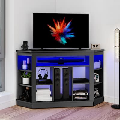 Moasis Corner TV Stand Media Console with LED Light and Shelves for TV up to 55"