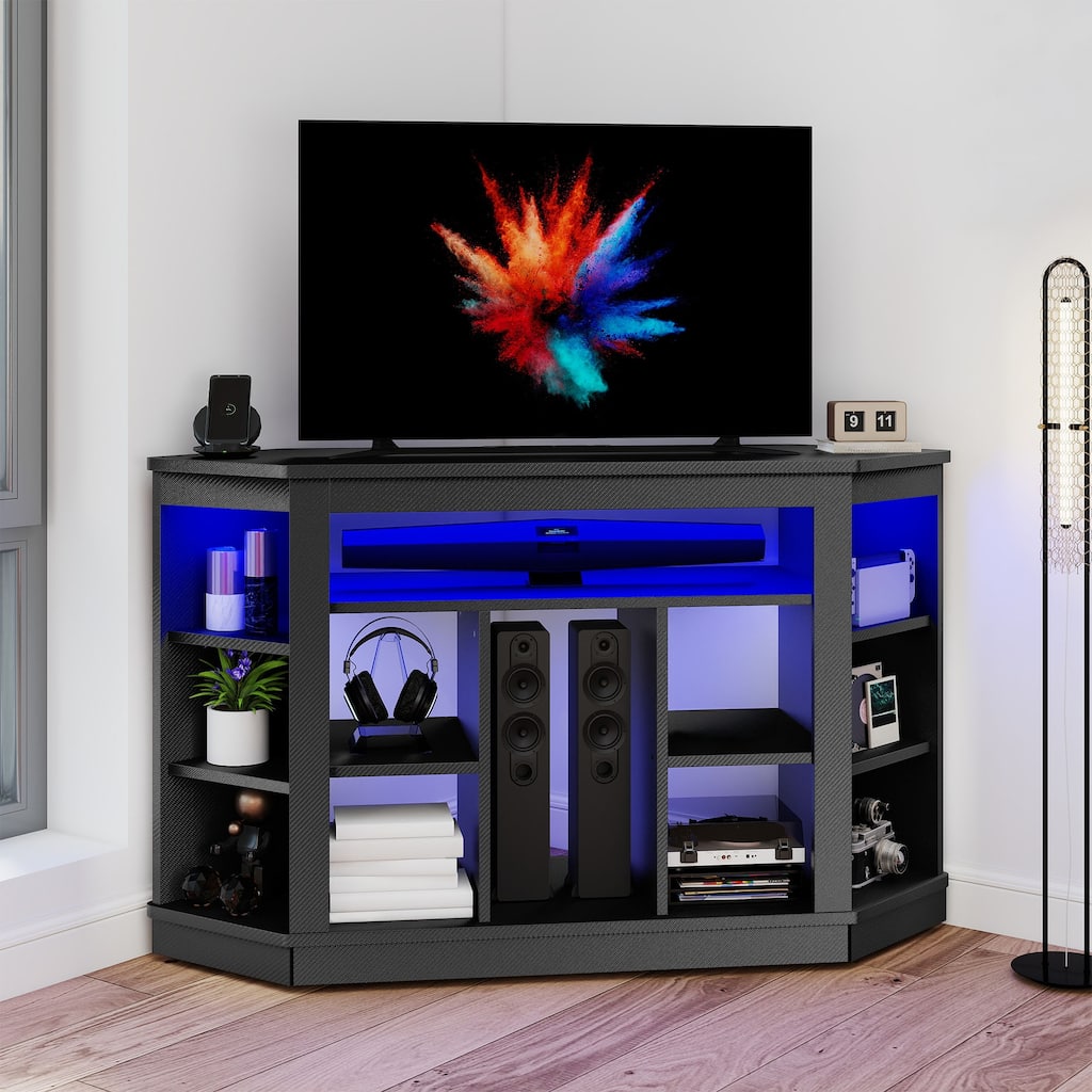 Moasis Corner TV Stand Media Console with LED Light and Shelves for TV up to 55"