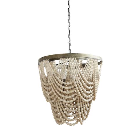 Shabby Chic Round Metal 3-light Chandelier with Wood Bead Shade