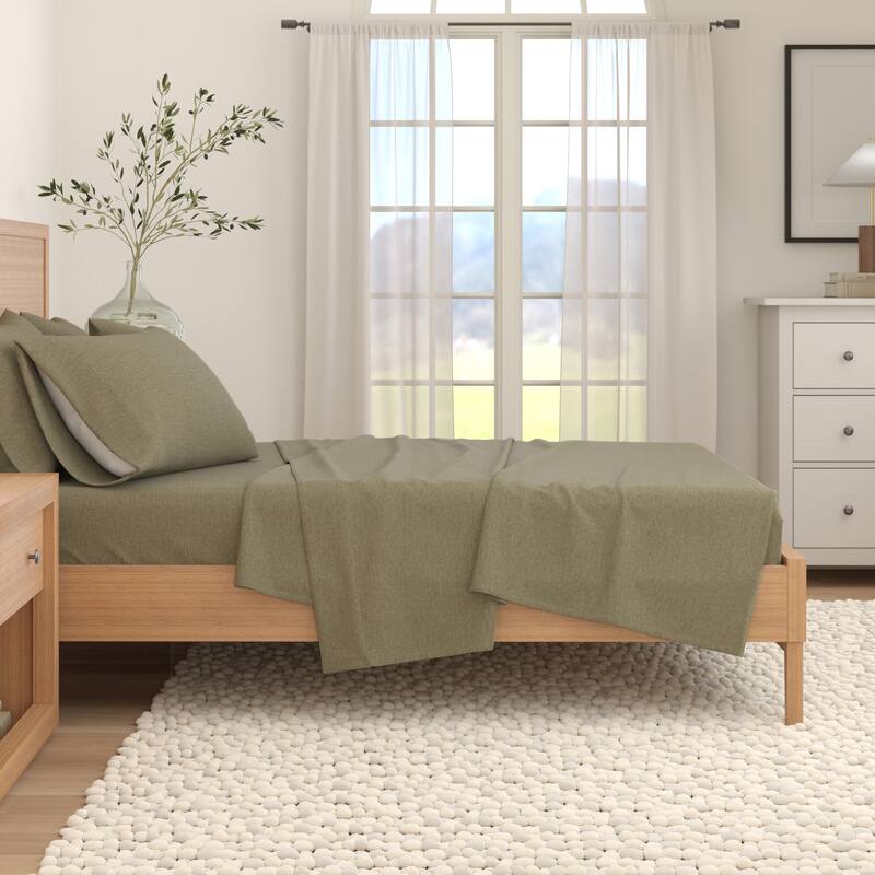 Linery & Co. Cotton Blend Double-Brushed Heathered Flannel Bed Sheet Set