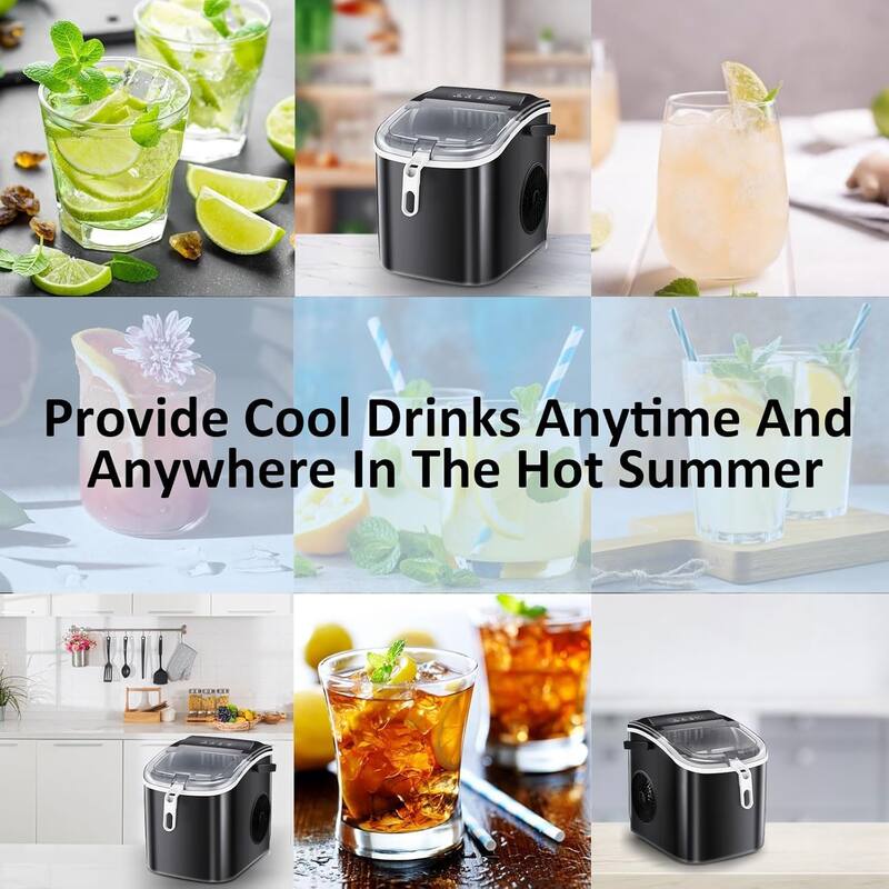Ice Maker Portable Ice Machine, Basket Handle,Self-Cleaning Ice Makers