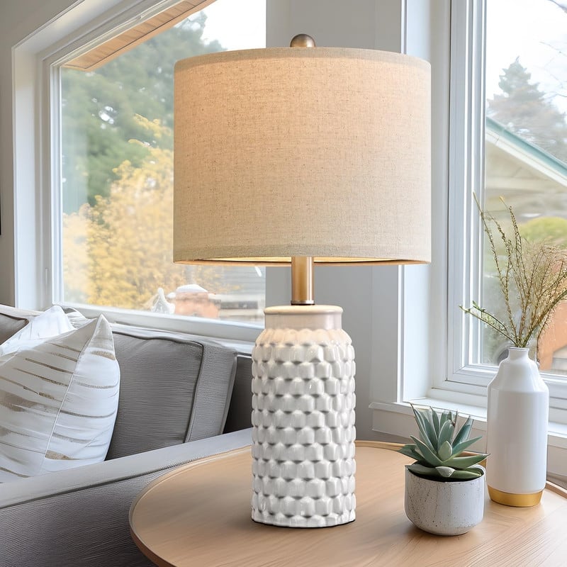 Modern Ceramic Bedside Lamp Set of 2 for Bedroom Decor Farmhouse