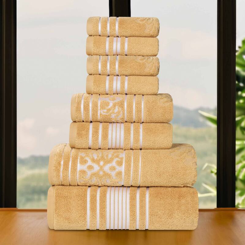 Superior Sadie Zero Twist Cotton Solid and Floral 8 Piece Towel Set