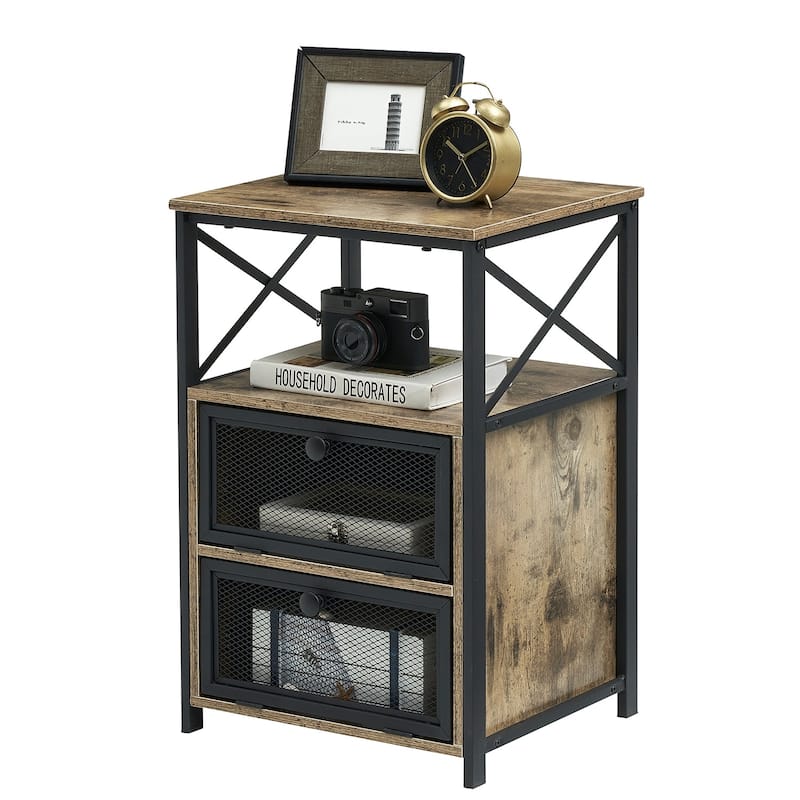 Nightstand with 2 Storage Drawers, Narrow Side Table, Small Wood End Table, Bedside Furniture for Small Spaces - Grey - 1-drawer