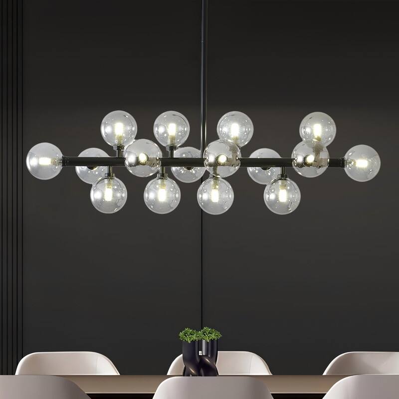 Mid-Century Modern Sputnik Chandelier 16-Light Adjustable Brass Pendant with Glass Globes for Dining Rooms - 34.7in