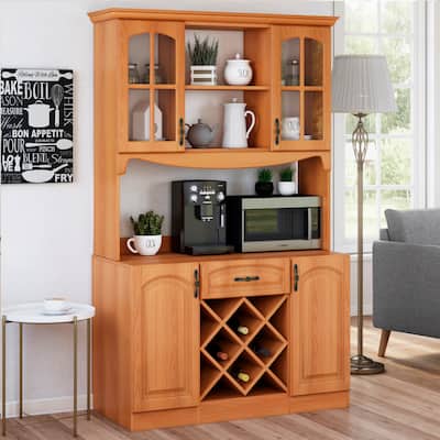 Galiano 73'' Pantry Kitchen Microwave Storage Cabinet Buffet with Hutch Wine Rack and Bottle Holder