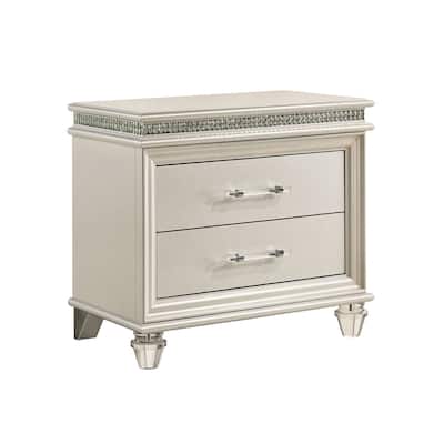 Crystal and Mirror Accents Nightstand with 2 Drawers