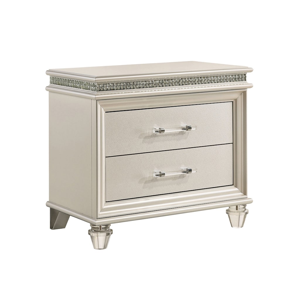 Crystal and Mirror Accents Nightstand with 2 Drawers