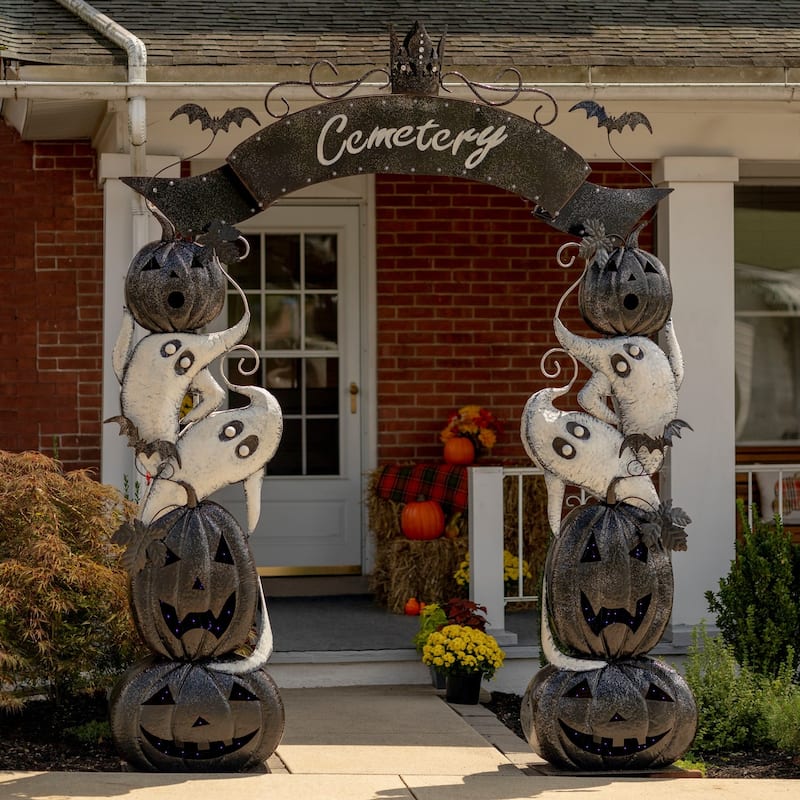 Large Halloween Cemetery Arch with LED Lights - Black