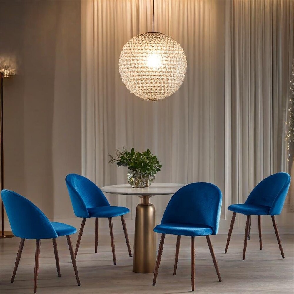 Soft Velvet Dining Chairs with Backrest and with Metal Legs Set