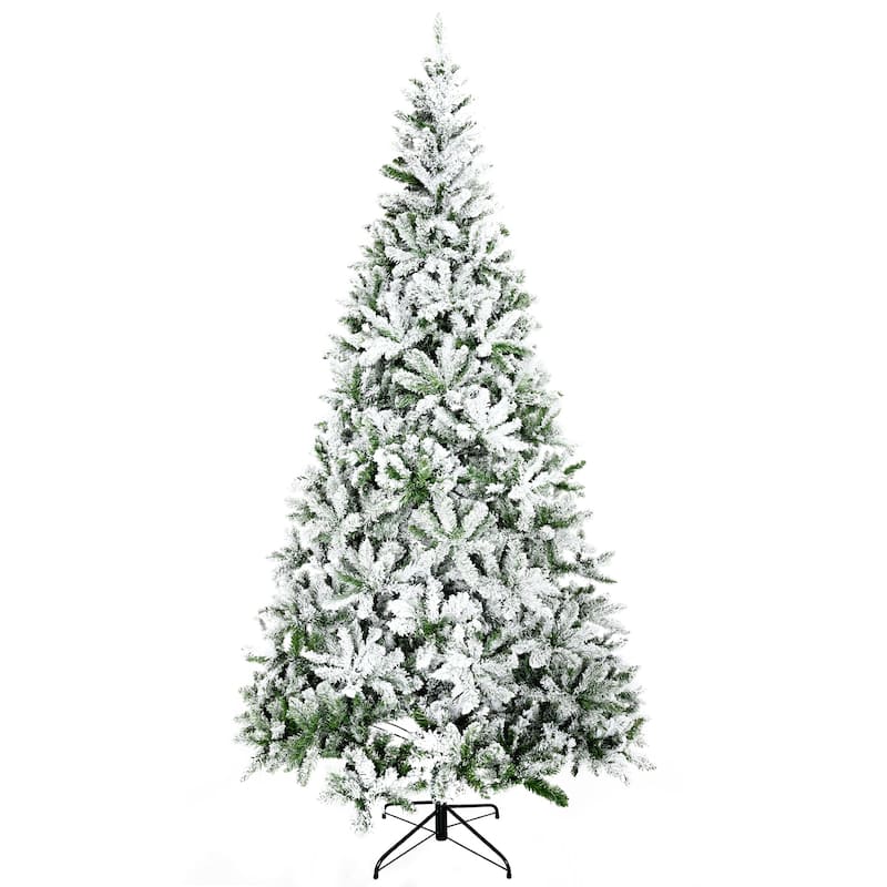 7.5ft/9ft Snow-Flocked Christmas Tree with Realistic Pine Branches & Flame Retardant Base - 9 Foot - Green