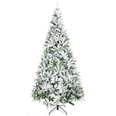 7.5ft/9ft Snow Flocked Pine Artificial Christmas Tree with Auto-Open Design