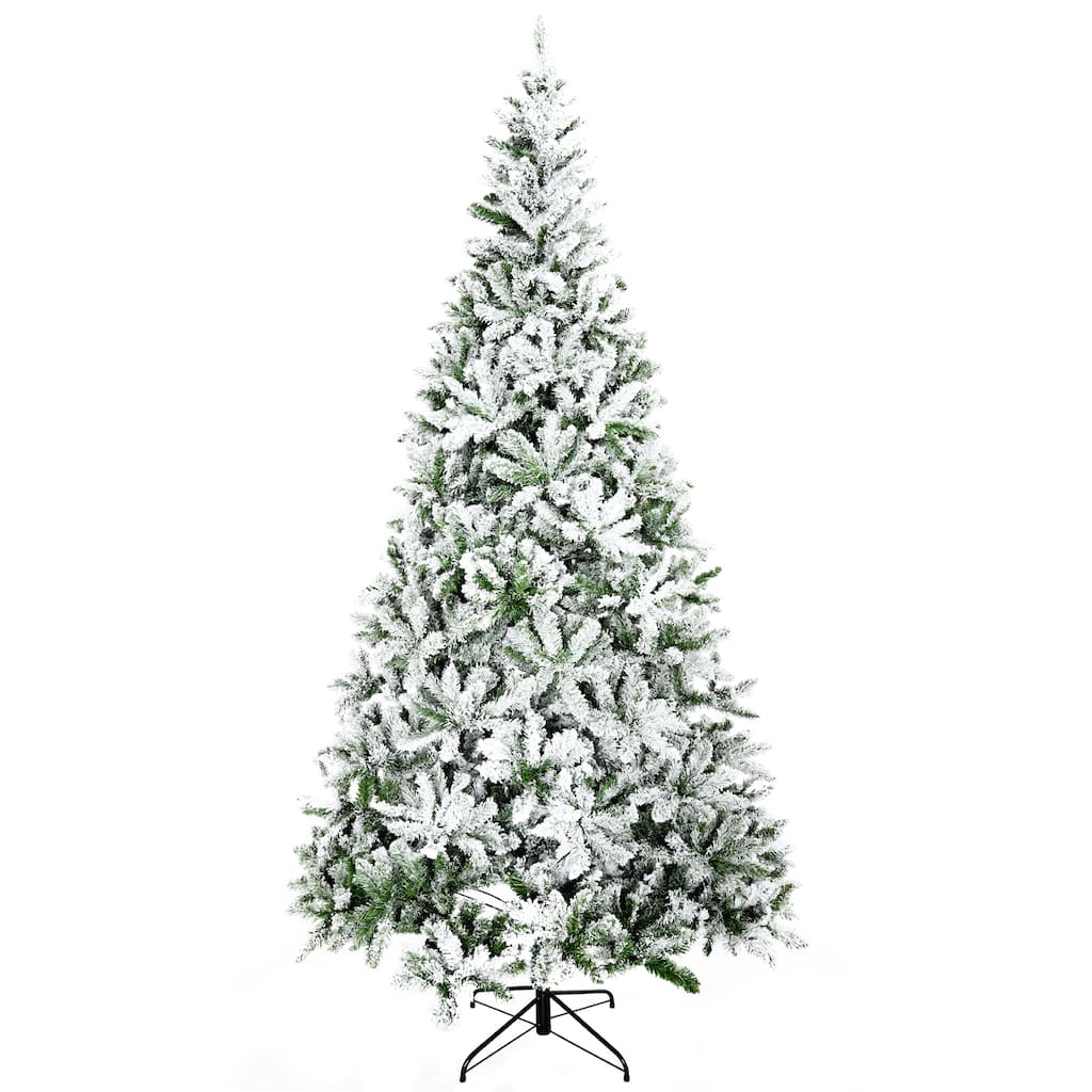 9ft Unlit Snow Flocked Pine Christmas Tree with Realistic Branches and Traditional Look