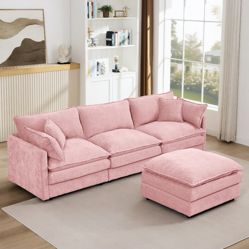 Modular Sectional Sofa, 102 Inch L Shaped Couch Set For Living Room, 3-Seater Comfy Cloud Couches With Movable Ottoman