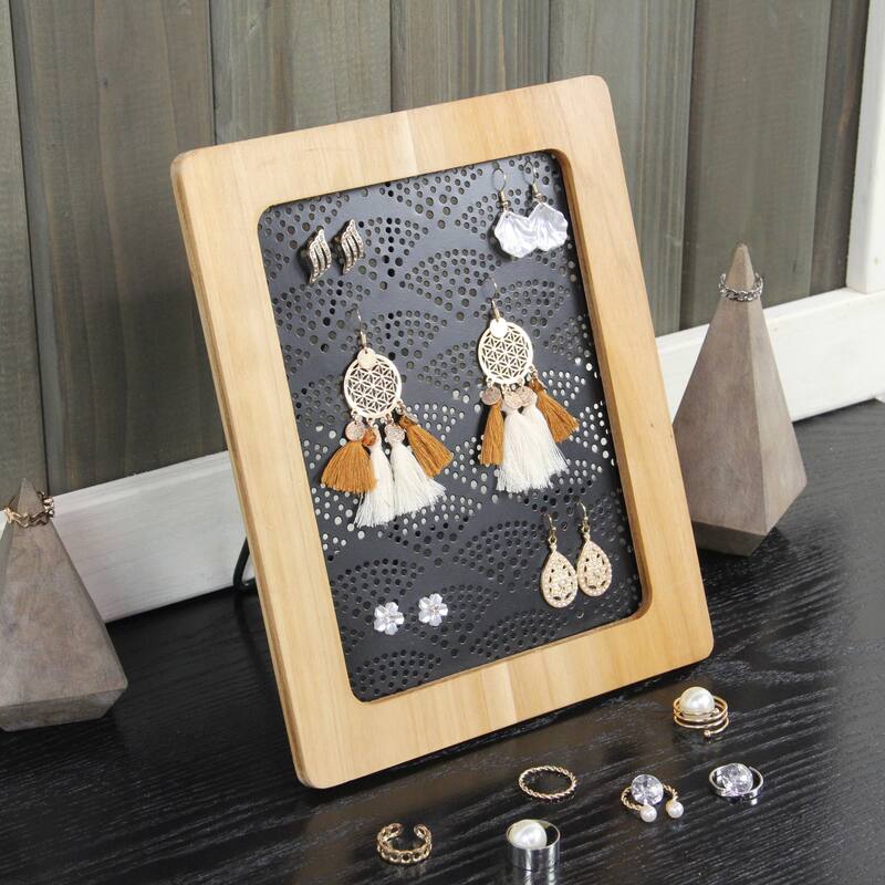Merridew Brown Wood Framed Metal Earring Hanging Table Easel - Black