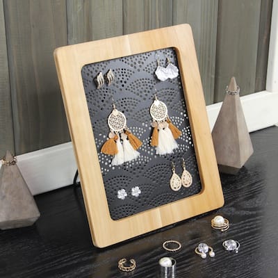 Merridew Brown Wood Framed Metal Earring Hanging Table Easel