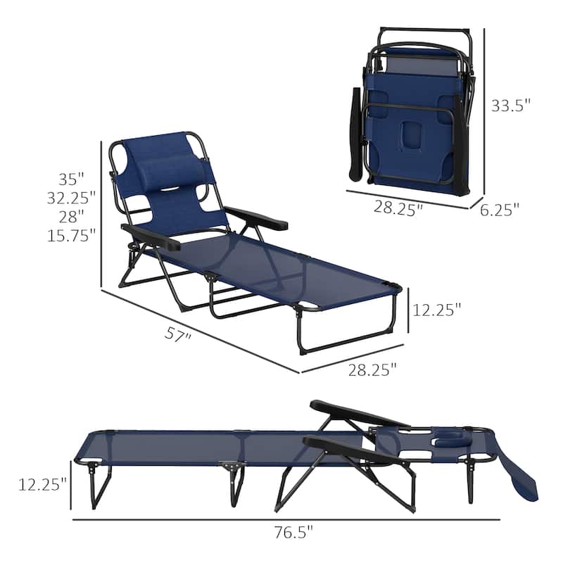Outsunny Outdoor Chaise Lounge Chair with 4-level Reclining Back, Outdoor Tanning Chair with Reading Hole