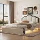 preview thumbnail 1 of 12, Full Size Upholstered Princess Platform Bed with LED and Storage Drawers Beige - Full