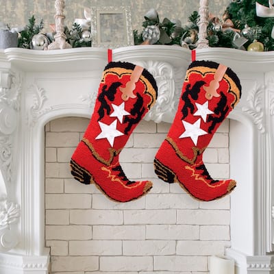 Glitzhome 19 Inch Hooked Christmas Stockings Set of 2