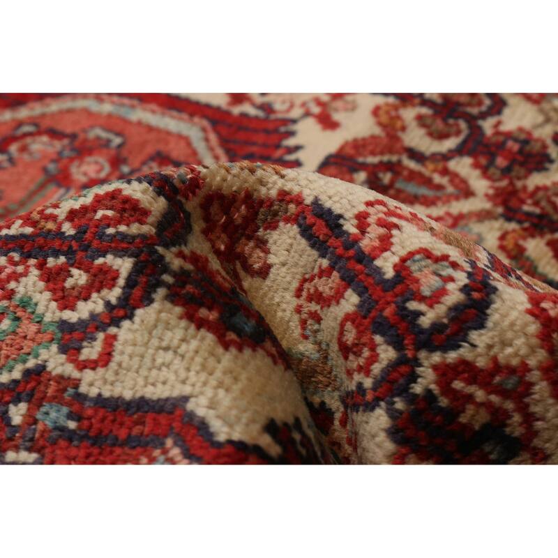 ECARPETGALLERY Hand-knotted Andelz Cream, Red Wool Rug - 3'8 x 10'2