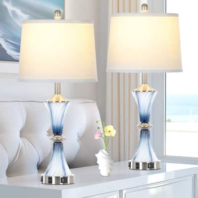 Blue Glass Spiral Table Lamps (Set of 2) - 12'' x 12'' x 28'' (L x W x H)