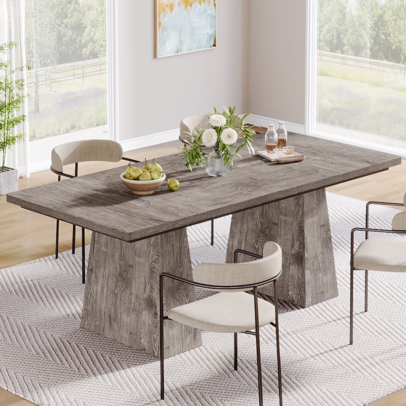 63 Inches Farmhouse Dining Table with Sturdy Pedestal Base - 31.1"D x 63"W x 29.5"H