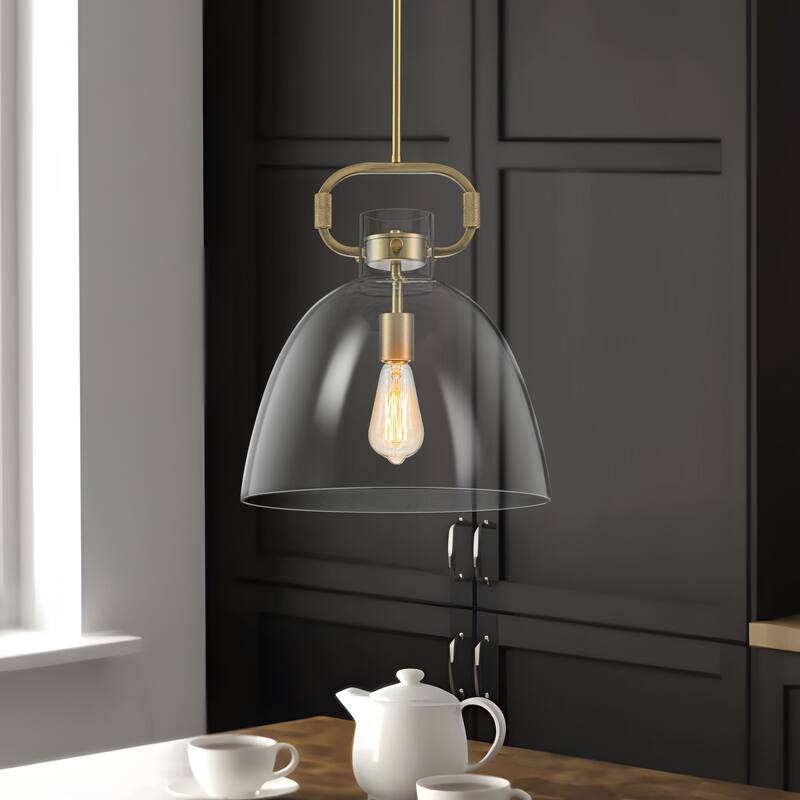 Starskys 1-Light Industrial Pendant Light with Bowl-Shaped Clear Glass Shade